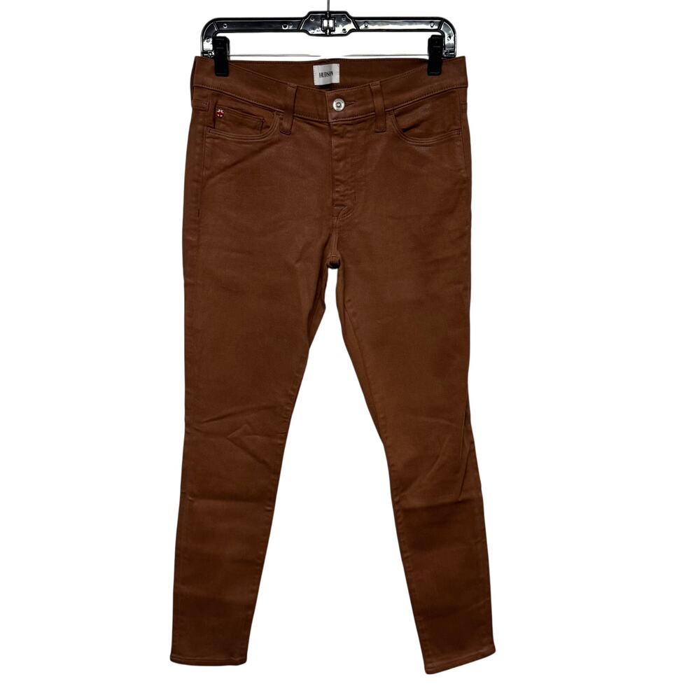 Hudson Natalie Midrise Super Skinny Ankle Desert Storm Brown Coated Jeans 28